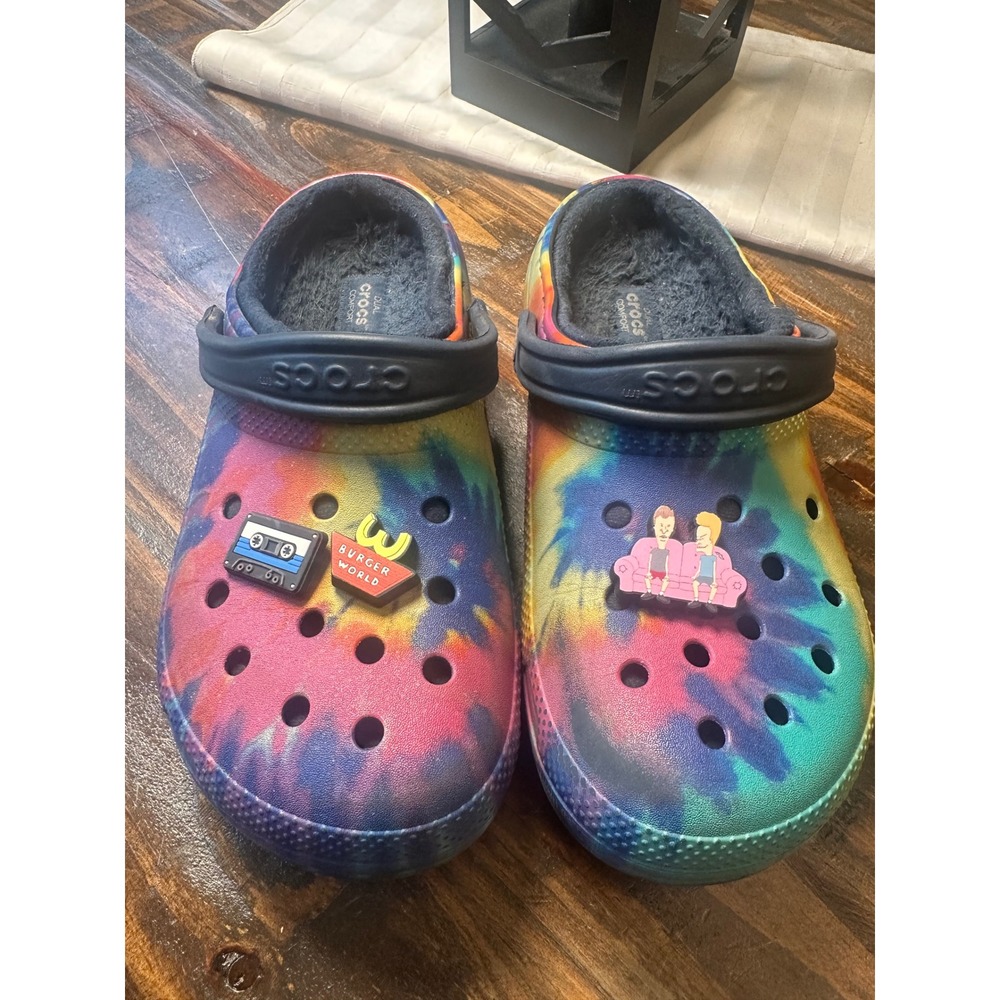 Crocs Classic‎ Lined Clog Tie Dye Beavis and Butt-Head Jibbitz Mens 8 Womens 10